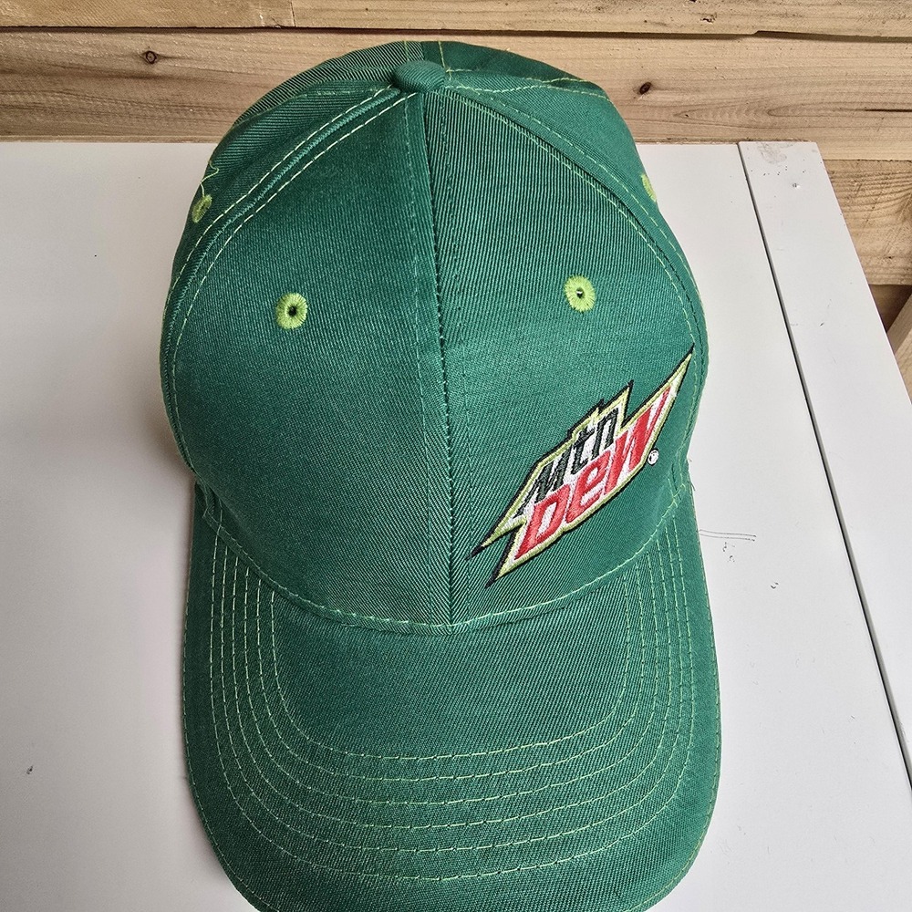 Mountain Dew Hat Cap Strap Back Green Embroidered Soda Advertising Mens Classic - Picture 3 of 8